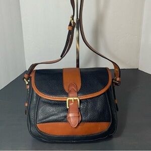 Liz Claiborne Genuine Leather Crossbody Satchel – Black & Tan – Vintage